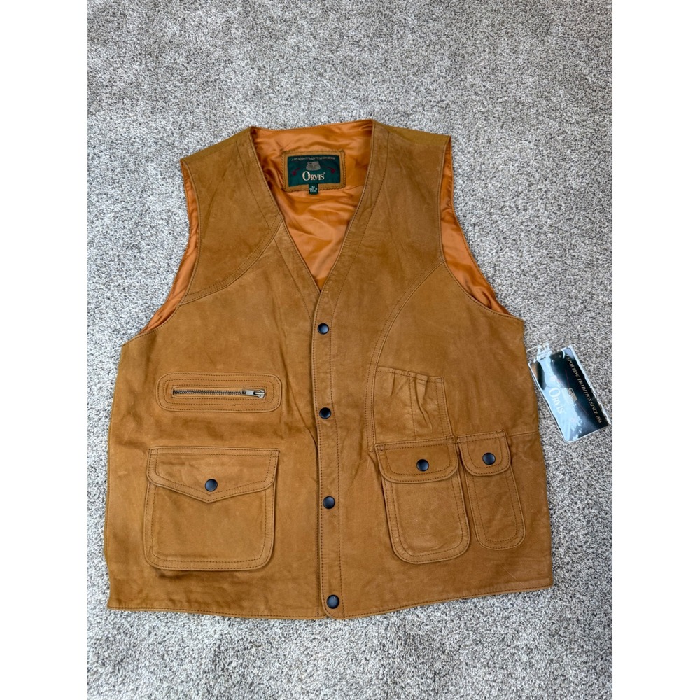 Orvis Mens Leather Sporting Field Vest Brown Suede M573 M - Picture 1 of 11